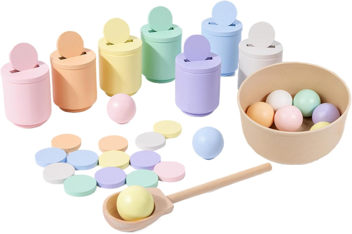 Joc Montessori din Lemn pentru Sortare și Clasificare – Cupe Pastel [5]