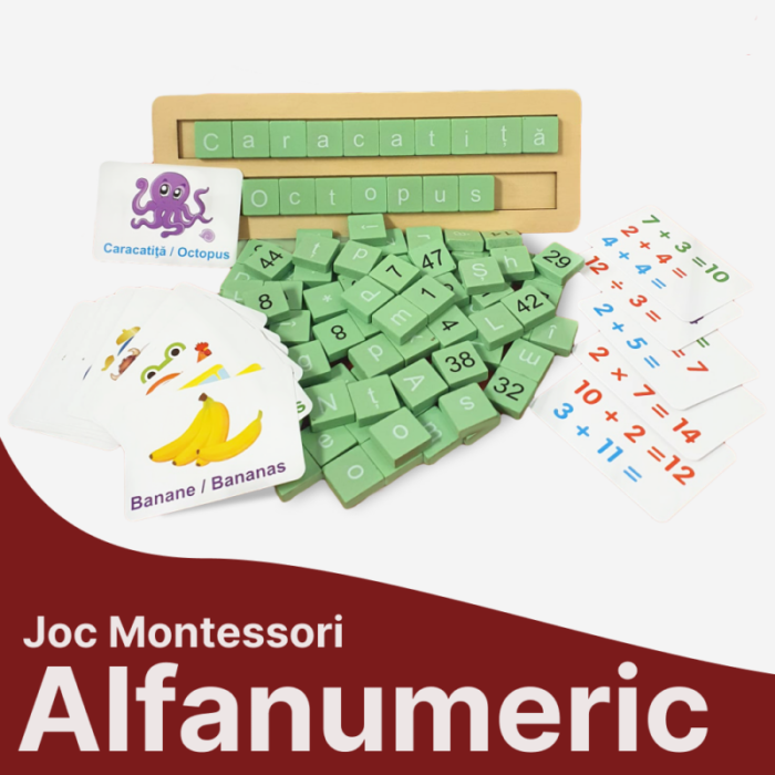 Joc Educativ Alfanumeric din Lemn în Limba Română cu 110 Piese, Litere, Cifre și Primele Operații Matematice, 3+ ani [9]