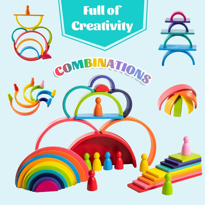 Set Montessori Rainbow 4 în 1 din Lemn – 45 Piese [10]