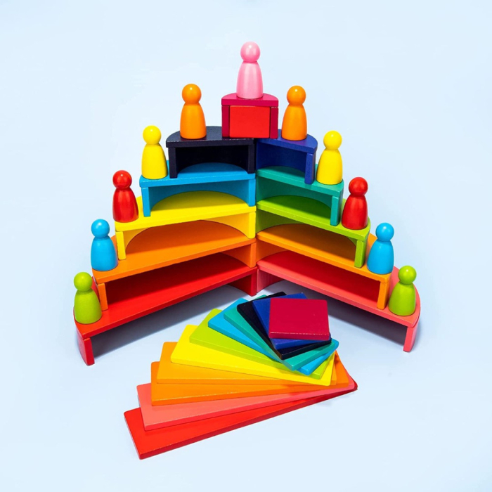 Set Montessori Rainbow 4 în 1 din Lemn – 45 Piese [3]