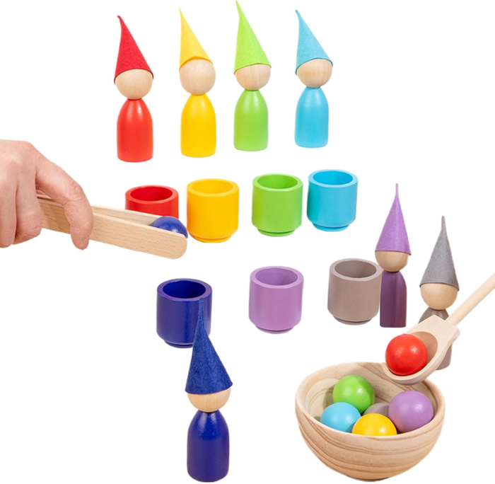 Joc Montessori din Lemn cu Peg Dolls – Sortare Culori 21 Piese [4]