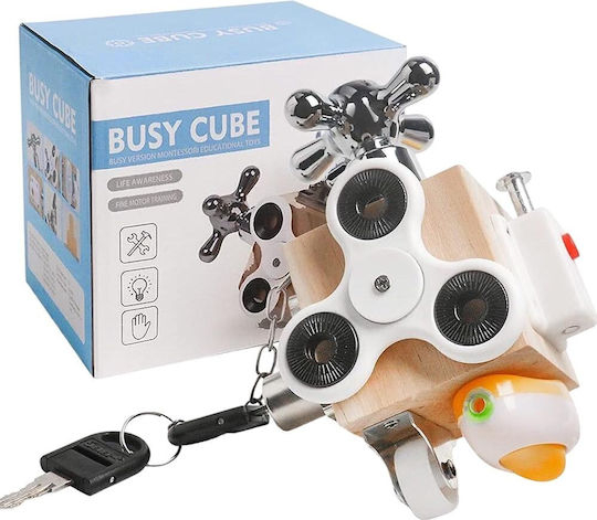 Busy Cube Montessori din Lemn cu 6 Activități Interactive [10]