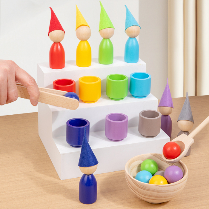 Joc Montessori din Lemn cu Peg Dolls – Sortare Culori 21 Piese [2]