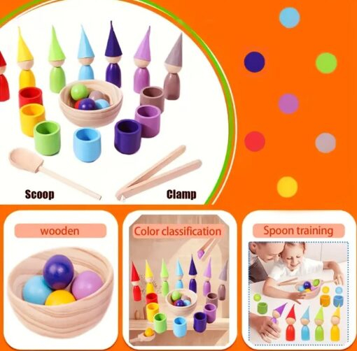 Joc Montessori din Lemn cu Peg Dolls – Sortare Culori 21 Piese [12]