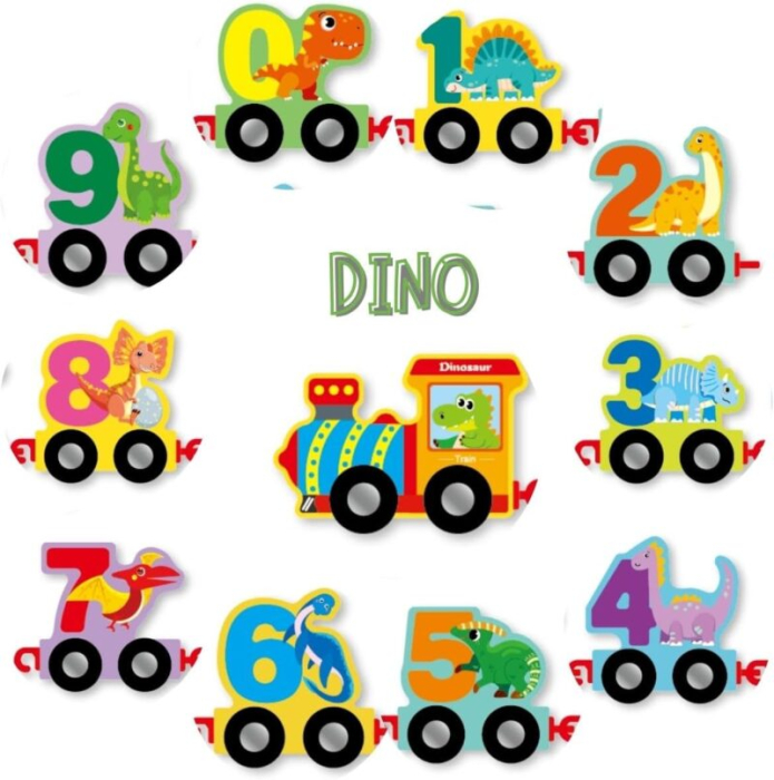 Trenuleț Montessori din Lemn cu Magnet, Cifre și Dinozauri [4]