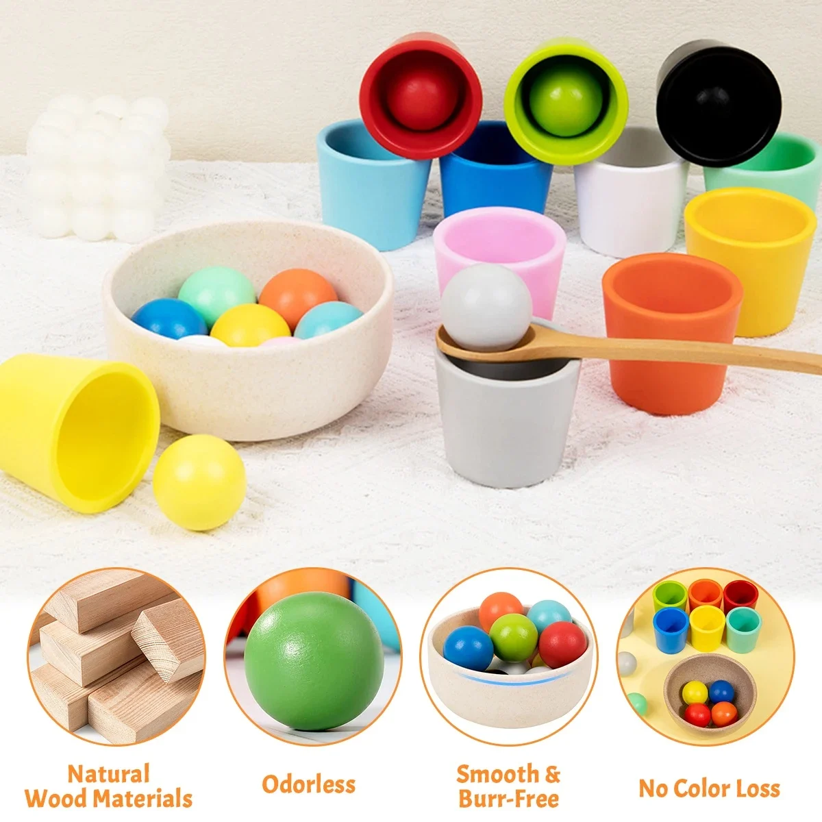 Joc Montessori Rainbow – Sortare Bile în Pahare Colorate [6]