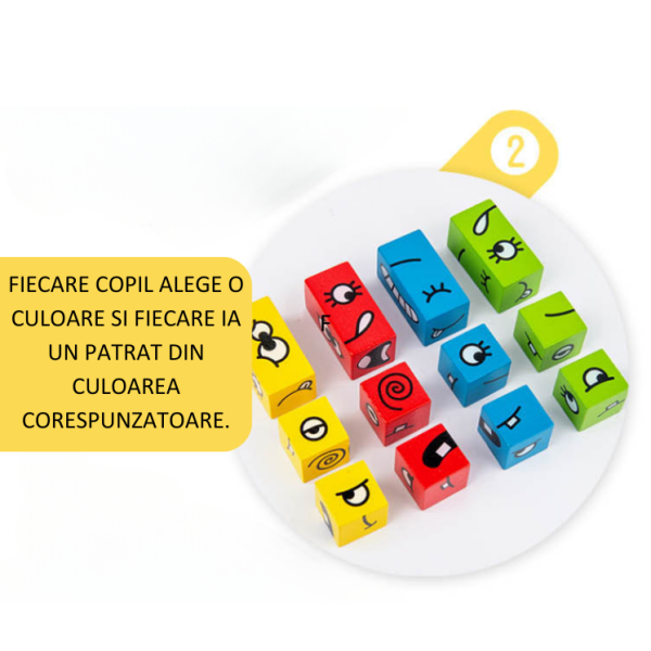 Puzzle Montessori din Lemn cu Emoții și Expresii Faciale, 12 Cuburi și 50 Carduri Provocare, 3+ ani [7]