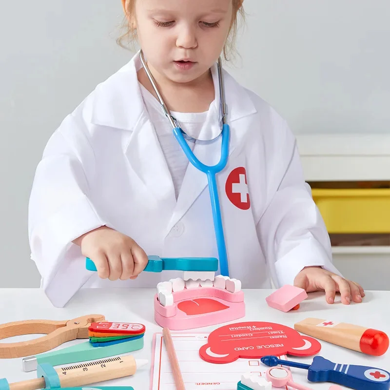 Trusă Doctor din Lemn pentru Copii cu Stetoscop și Accesorii Medicale [3]