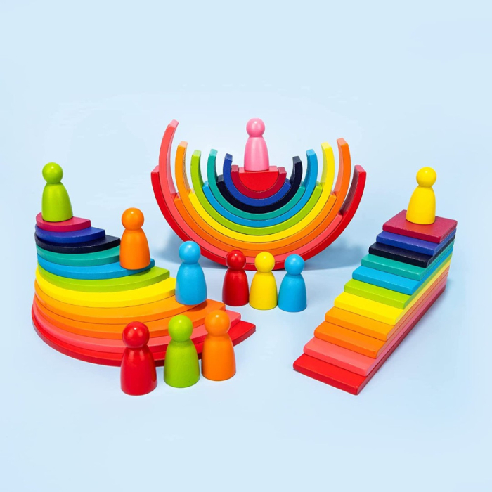 Set Montessori Rainbow 4 în 1 din Lemn – 45 Piese [2]