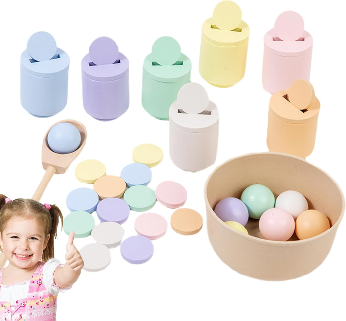 Joc Montessori din Lemn pentru Sortare și Clasificare – Cupe Pastel [2]