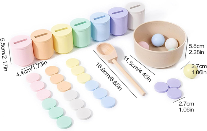 Joc Montessori din Lemn pentru Sortare și Clasificare – Cupe Pastel [7]