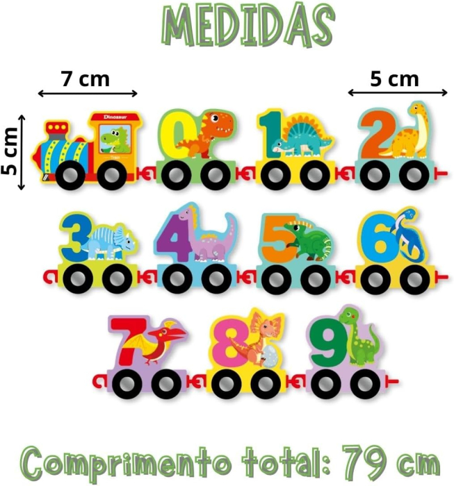Trenuleț Montessori din Lemn cu Magnet, Cifre și Dinozauri [5]