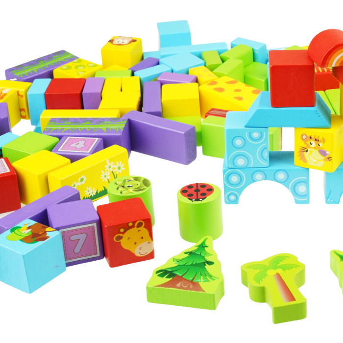 Set 100 Cuburi de Construcție din Lemn Beilaluna cu Animale Sălbatice, Joc Montessori Educativ, 3+ ani [6]