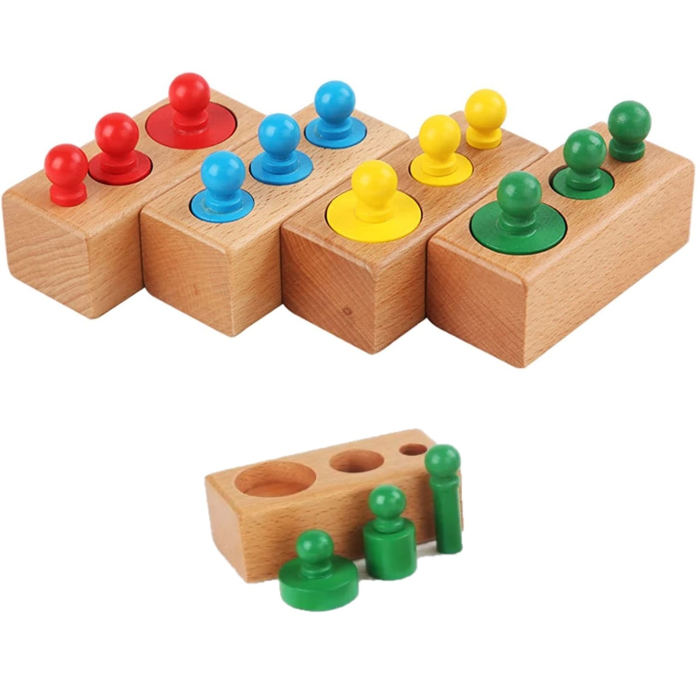 Set Montessori din Lemn cu Cilindri Colorați și 4 Suporturi [2]