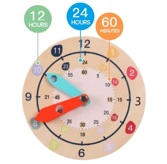 Ceas Educativ Montessori din Lemn pentru Învățarea Orei și Minutelor [3]