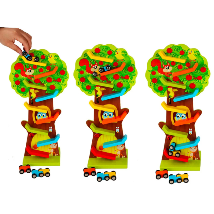 Circuit Montessori din Lemn în Formă de Copac cu Mașinuțe și Rampe Colorate [5]