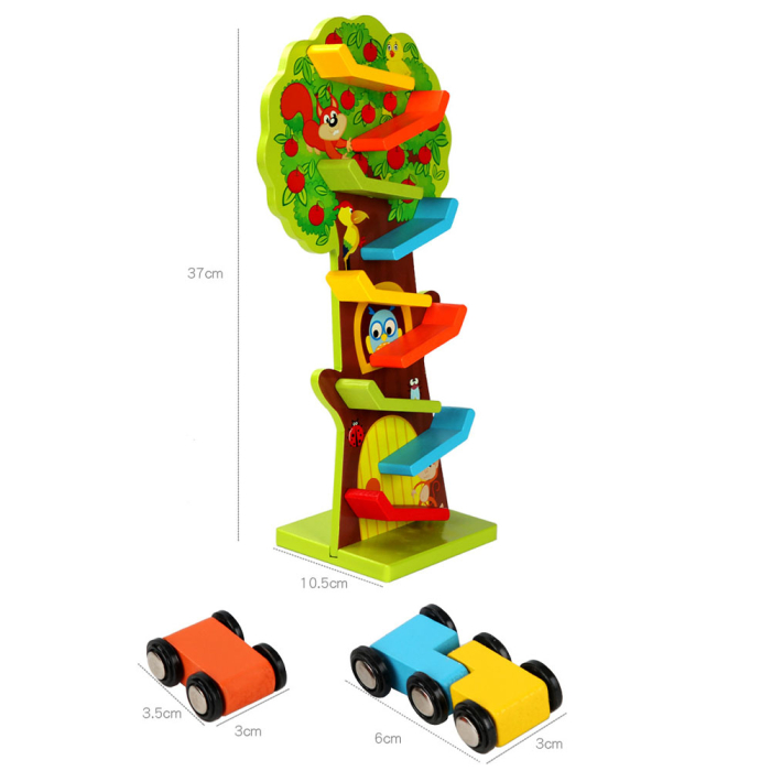 Circuit Montessori din Lemn în Formă de Copac cu Mașinuțe și Rampe Colorate [6]