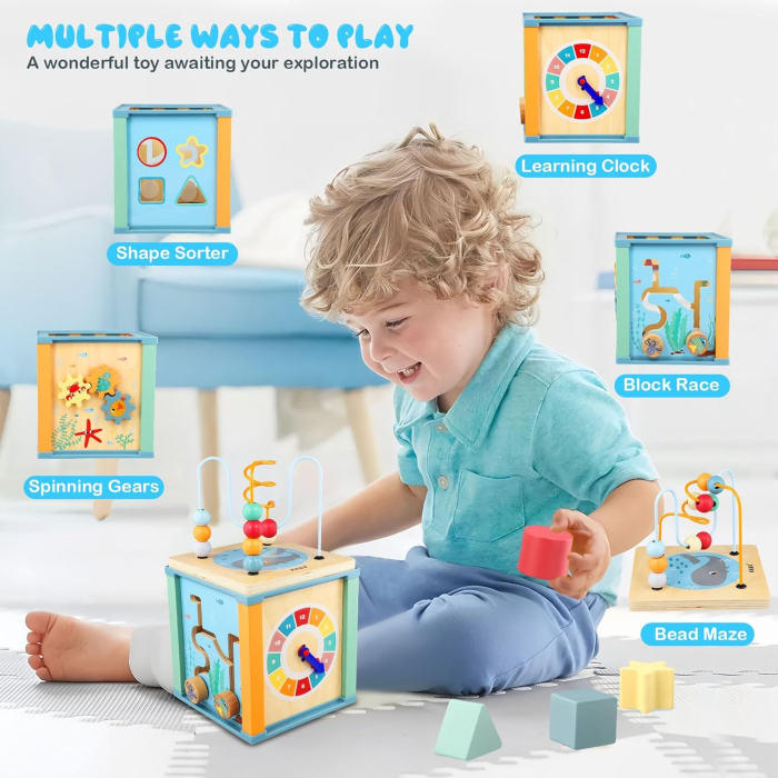 Cub Educativ Kabi Ocean 5 în 1 din Lemn cu Sortator și Labirint [5]