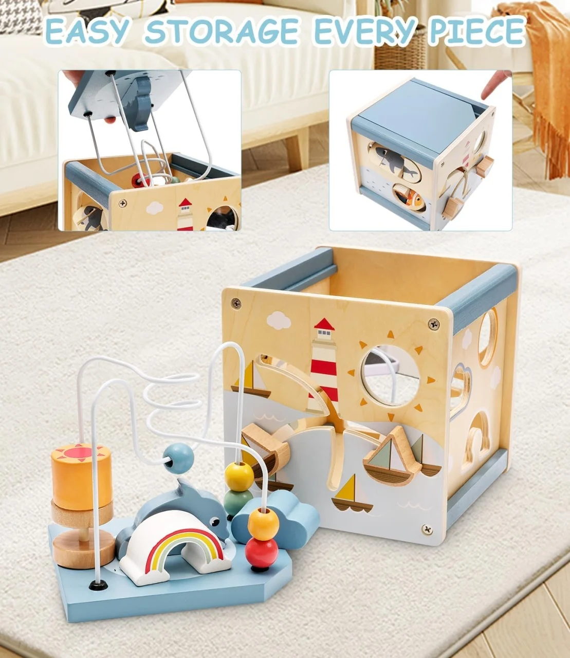 Cub Montessori din Lemn 6 în 1 cu Activități și Tematică Ocean [2]