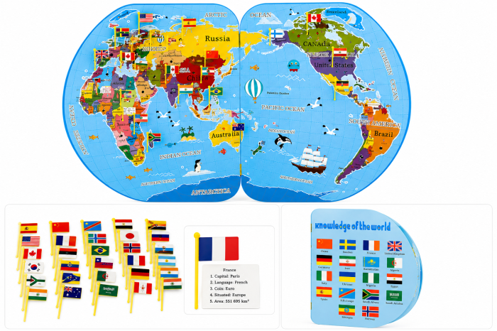 Harta Lumii cu Steaguri 3D, Puzzle Educativ de Geografie, 36 Țări, Joc Montessori din Lemn, 3 ani+ (4) [17]
