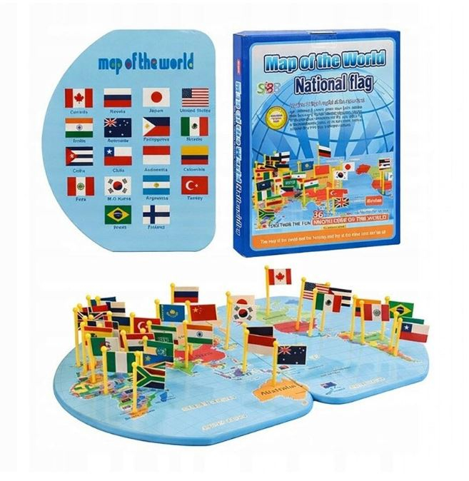 Harta Lumii cu Steaguri 3D, Puzzle Educativ de Geografie, 36 Țări, Joc Montessori din Lemn, 3 ani+ (4) [2]