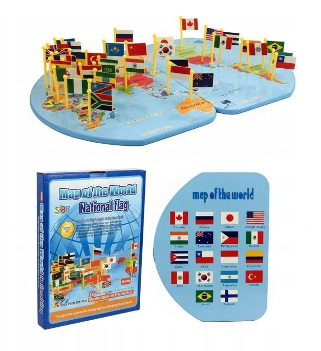 Harta Lumii cu Steaguri 3D, Puzzle Educativ de Geografie, 36 Țări, Joc Montessori din Lemn, 3 ani+ (4) [5]