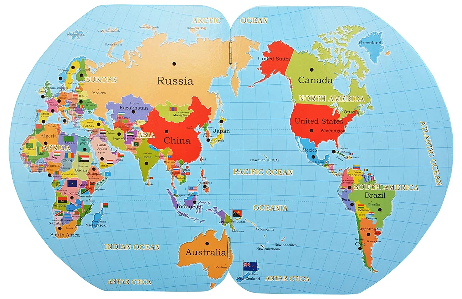 Harta Lumii cu Steaguri 3D, Puzzle Educativ de Geografie, 36 Țări, Joc Montessori din Lemn, 3 ani+ (4) [20]