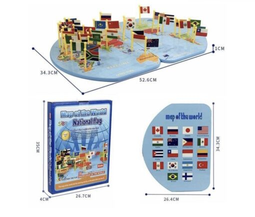 Harta Lumii cu Steaguri 3D, Puzzle Educativ de Geografie, 36 Țări, Joc Montessori din Lemn, 3 ani+ (4) [10]