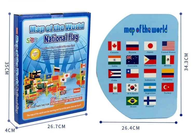 Harta Lumii cu Steaguri 3D, Puzzle Educativ de Geografie, 36 Țări, Joc Montessori din Lemn, 3 ani+ (4) [19]