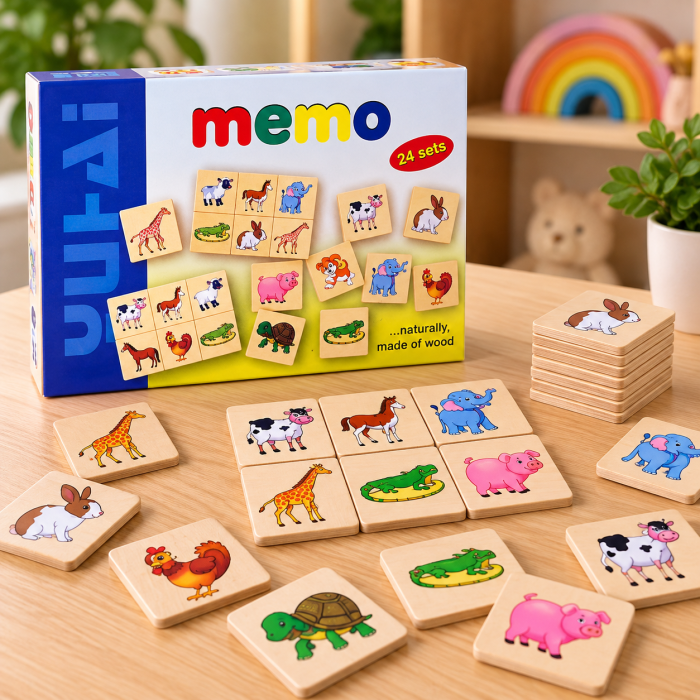 Joc Educativ Memo din Lemn, 24 Piese Ilustrate, Joc de Memorie și Asociere pentru Copii, 4+ Ani [2]