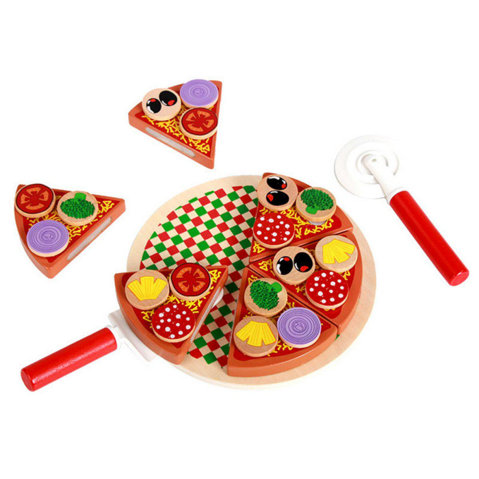 Pizza din Lemn cu Felii și Ingrediente Detașabile – Joc de Rol pentru Micii Bucătari [6]
