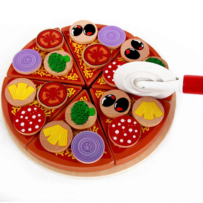 Pizza din Lemn cu Felii și Ingrediente Detașabile – Joc de Rol pentru Micii Bucătari [5]