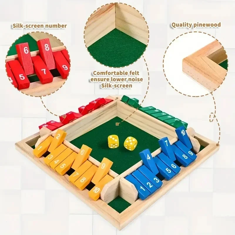 Joc din Lemn Shut the Box cu Zaruri pentru 2-4 Jucători [8]