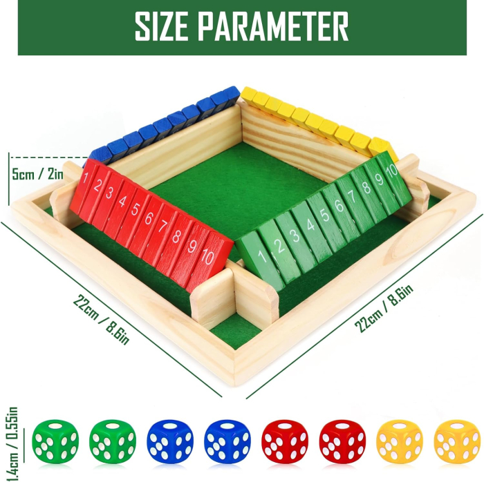 Joc din Lemn Shut the Box cu Zaruri pentru 2-4 Jucători [6]