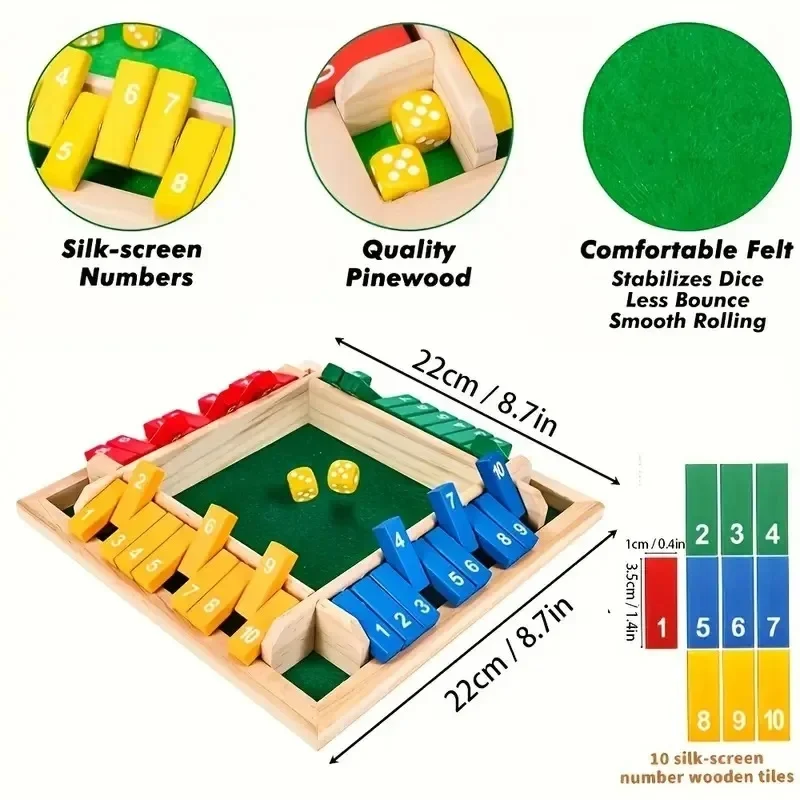 Joc din Lemn Shut the Box cu Zaruri pentru 2-4 Jucători [12]