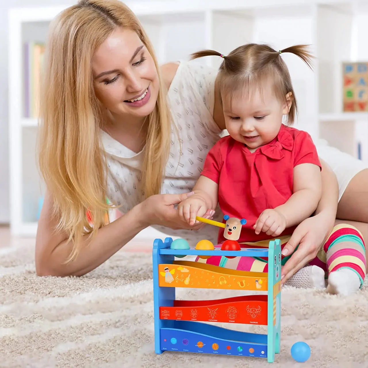 Joc Educativ din Lemn cu Ciocan, Bile și Circuit cu Rampe [5]