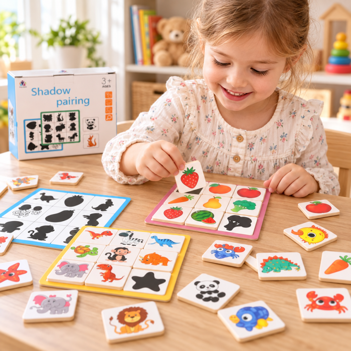 Jocul Umbrelor din Lemn Shadow Pairing, Puzzle Educativ de Asociere Imagini și Siluete, 3+ Ani [2]