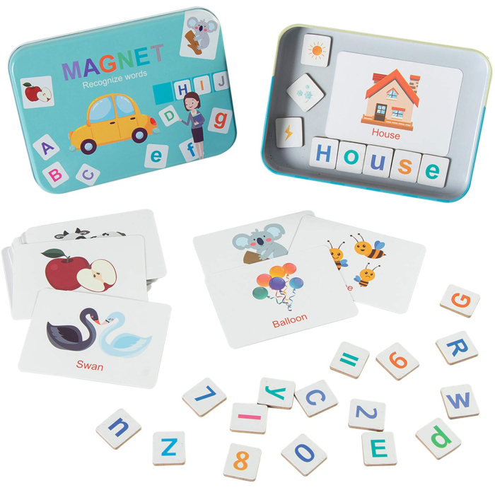 Joc Educativ Magnetic cu Litere, Cifre și Carduri în Cutie Metalică [6]