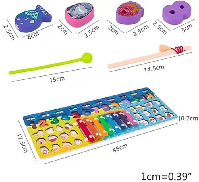 Joc Montessori Multifuncțional din Lemn cu Pescuit Magnetic, Cifre și Xilofon [6]