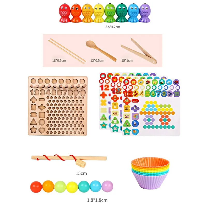 Joc Montessori 5 în 1 din Lemn pentru Matematică, Sortare și Pescuit Magnetic (1) [13]