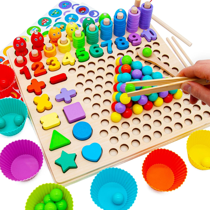 Joc Montessori 5 în 1 din Lemn pentru Matematică, Sortare și Pescuit Magnetic (1) [2]