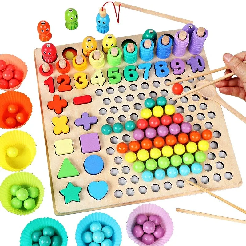 Joc Montessori 5 în 1 din Lemn pentru Matematică, Sortare și Pescuit Magnetic (1) [7]