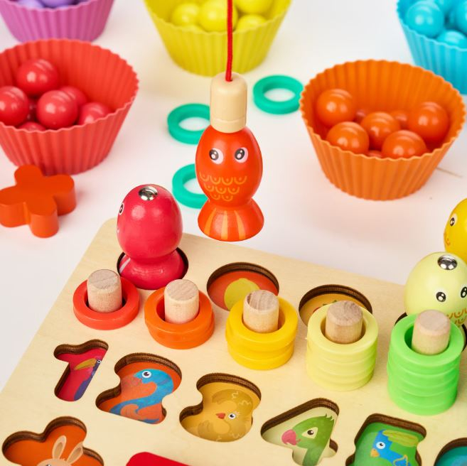 Joc Montessori 5 în 1 din Lemn pentru Matematică, Sortare și Pescuit Magnetic (1) [3]