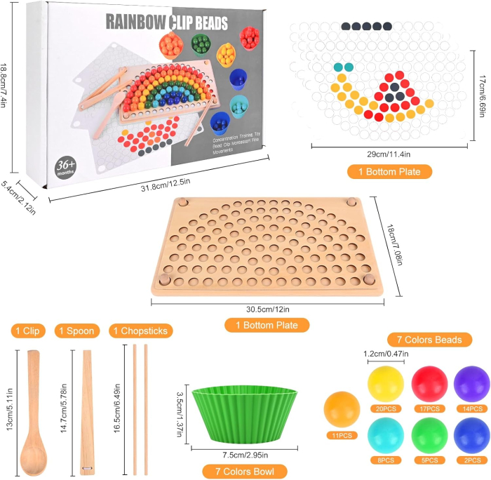 Joc Montessori Rainbow Clip cu Bile din Lemn pentru Asocierea Culorilor (1) [3]