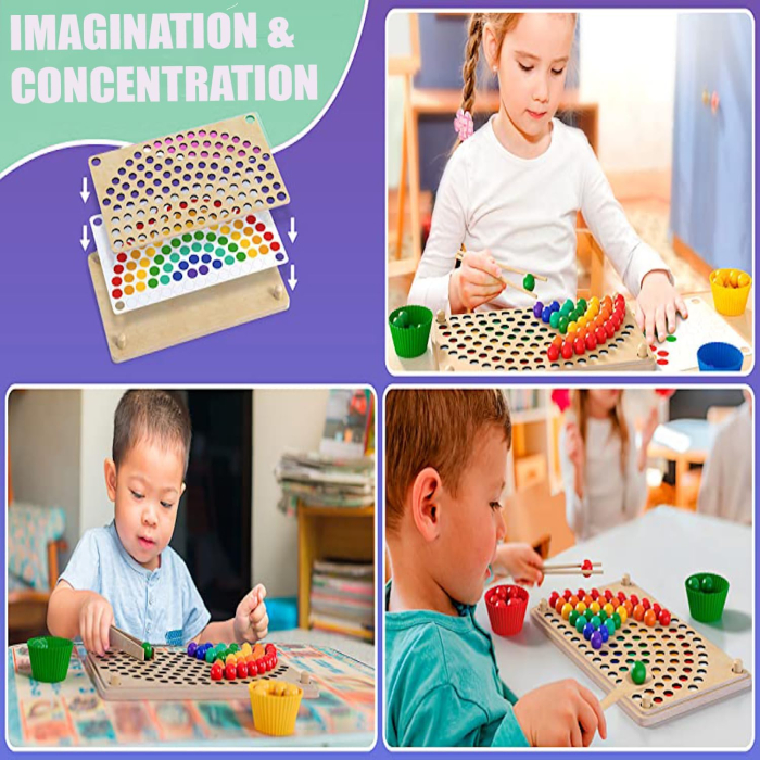 Joc Montessori Rainbow Clip cu Bile din Lemn pentru Asocierea Culorilor (1) [20]