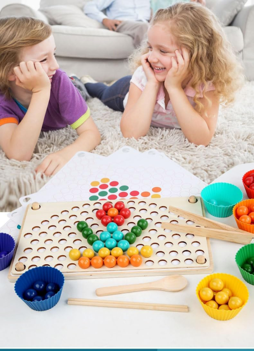 Joc Montessori Rainbow Clip cu Bile din Lemn pentru Asocierea Culorilor (1) [4]