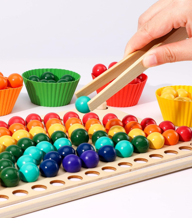 Joc Montessori Rainbow Clip cu Bile din Lemn pentru Asocierea Culorilor (1) [2]