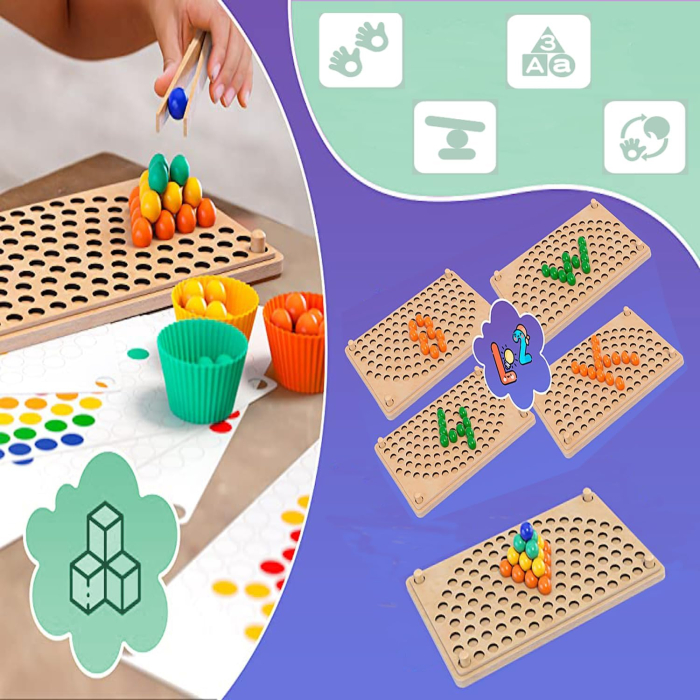 Joc Montessori Rainbow Clip cu Bile din Lemn pentru Asocierea Culorilor (1) [22]