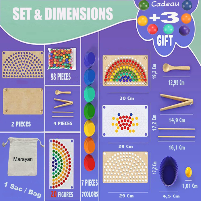 Joc Montessori Rainbow Clip cu Bile din Lemn pentru Asocierea Culorilor (1) [27]