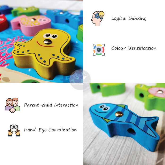 Joc Montessori de Pescuit Magnetic din Lemn cu Animale Marine [7]